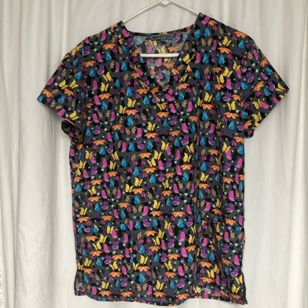 Multicolor Butterfly Scrub Top